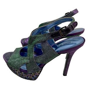 Nine West Fontia Platform Sandal 6.5 Purple Green Silver Sparkle